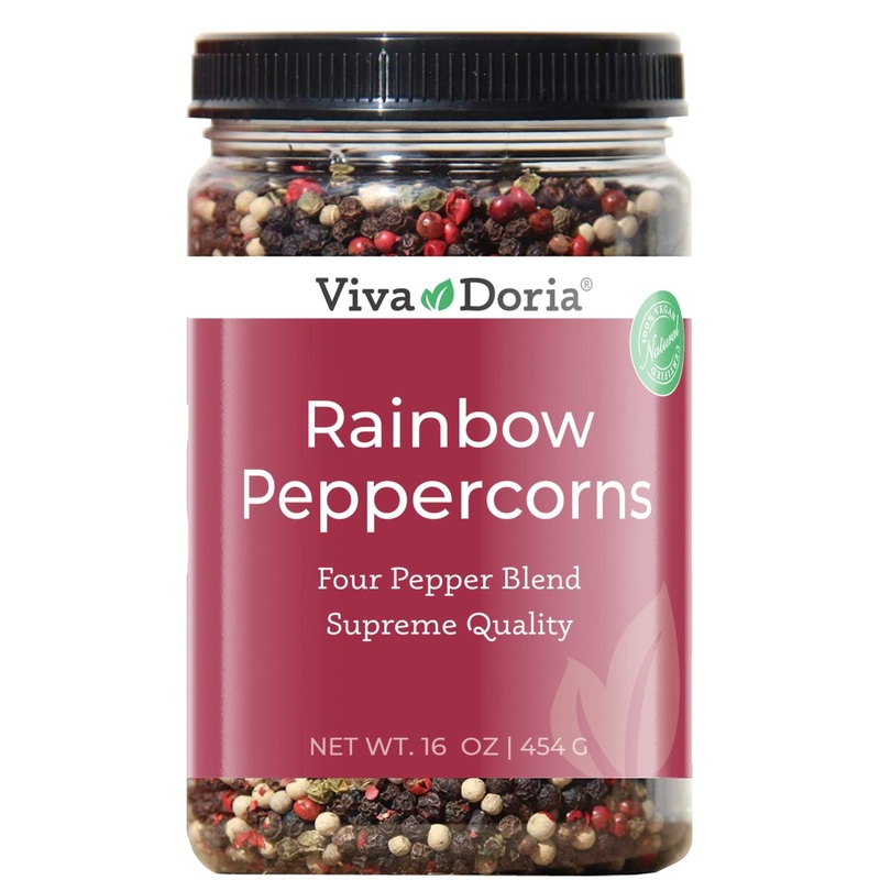 Viva Doria Rainbow Blend Peppercorn 16 Oz – Steam Sterilized Whole Black, Green, Pink, White Pepper for Grinder Refills – 1 Pound Pack