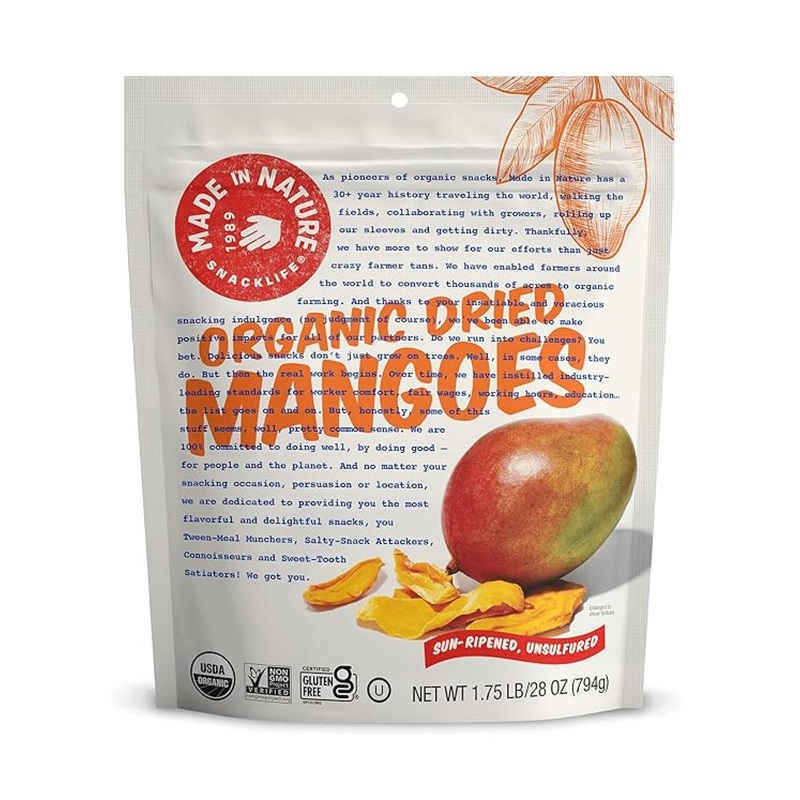 Made in Nature Organic Dried Mangoes 28oz Bag – Non-GMO, Unsulfured Vegan Snack