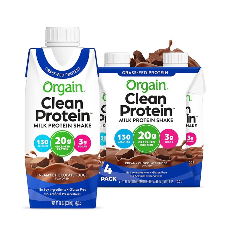 Orgain Grass Fed Clean Protein Shake – Creamy Chocolate Fudge – 11 Oz (Pack of 4)