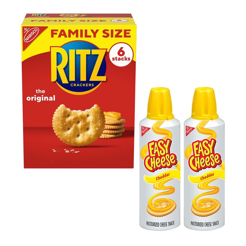 RITZ Original Crackers & Easy Cheese Cheddar Variety Pack – 1 Family Size Box, 2 Cans