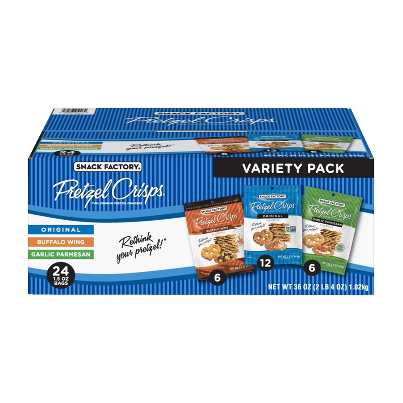 Snack Factory Pretzel Crisps Variety Pack 1.5oz – Pack of 24 | Single Serve Snack Pack
