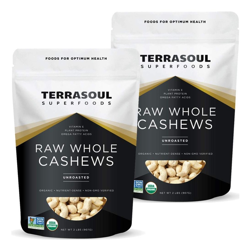 Terrasoul Superfoods Organic Raw Whole Cashews 4lb Sweet and Fresh 2lb Pack (2 Pack)