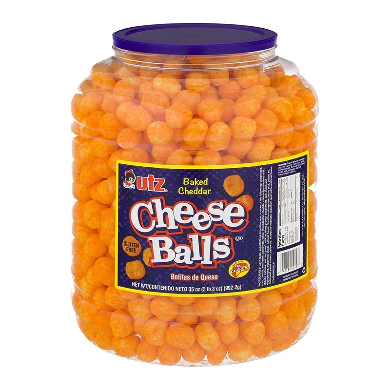 Utz Cheese Balls 35 oz Barrel – Made with Real Cheese, Gluten Free Snack – 2 lbs Resealable Container for Parties