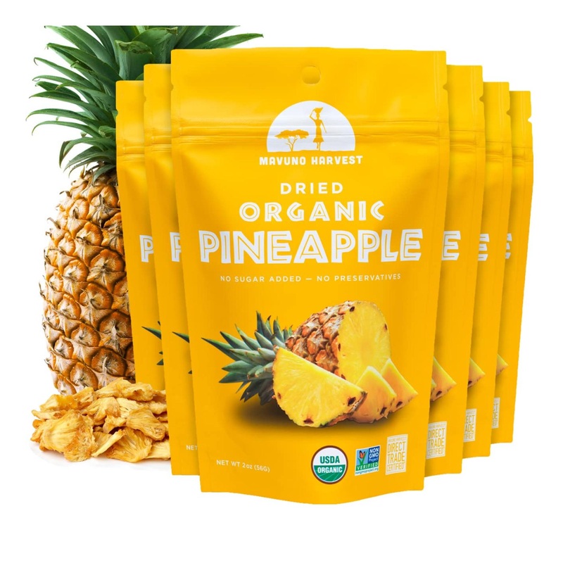 Mavuno Harvest Pineapple Dried Fruit Snacks | Organic Dried Pineapple Chunks| Gluten Free Healthy Snacks for Kids and Adults | No Sugar Added  Vegan  Non GMO  Direct Trade | 2 Ounce  Pack of 6 Pineapple 2 Ounce (Pack of