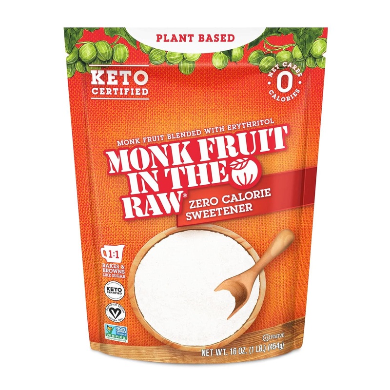 Monk Fruit in the Raw – Natural Sugar-Free Sweetener with Erythritol | 16 oz Keto & Vegan Baking Bag