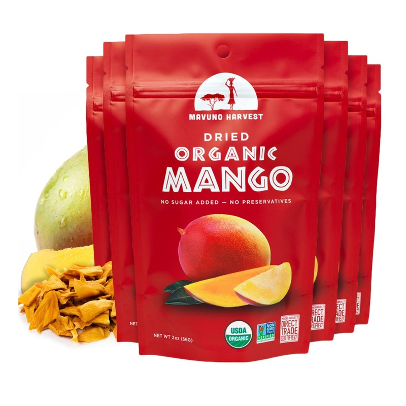 Organic Dried Mango Snacks | Mavuno Harvest | Unsweetened, Gluten-Free, Vegan | 2oz, Pack of 6