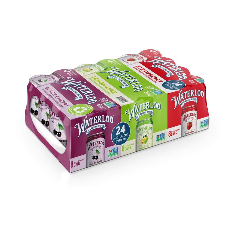 Waterloo Sparkling Water Variety Pack 12 Fl Oz Cans – 24 Pack (8 Black Cherry, 8 Lemon-Lime, 8 Strawberry) – Zero Calories, Sugar, Sodium