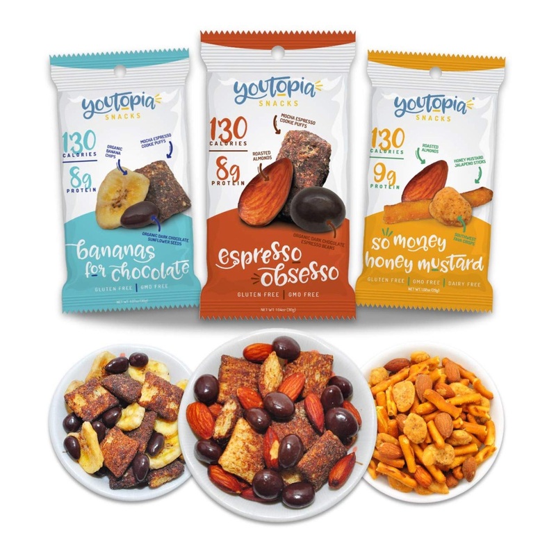 Youtopia Healthy Snacks Variety Pack – 130 Calories, High Protein, Low Sugar, Low Calorie, Gluten Free, GMO, Heart Healthy – 1 Oz Pack of 10