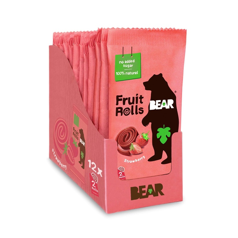 BEAR Strawberry Real Fruit Snack Rolls – Gluten Free, Vegan, Non-GMO – 12 Pack Healthy Snacks