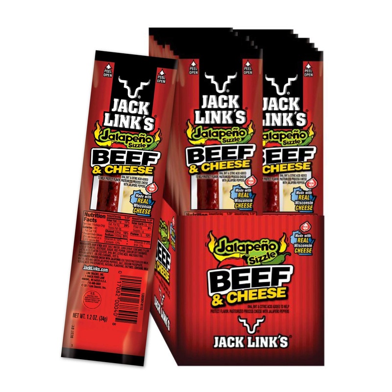 Jack Link’s Jalapeno Beef & Cheese Combo Snack Pack – 16 Snacks  100% Beef & Wisconsin Cheese  7g Protein