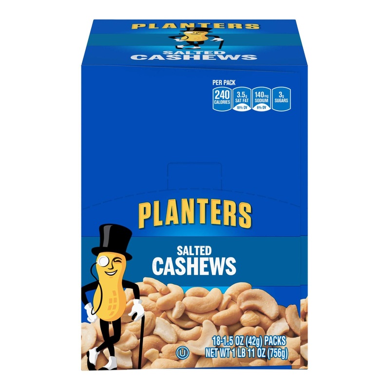 PLANTERS Salted Cashews 1.5 oz. Bags (18 Pack) – Kosher On-the-Go Snacks for Adults