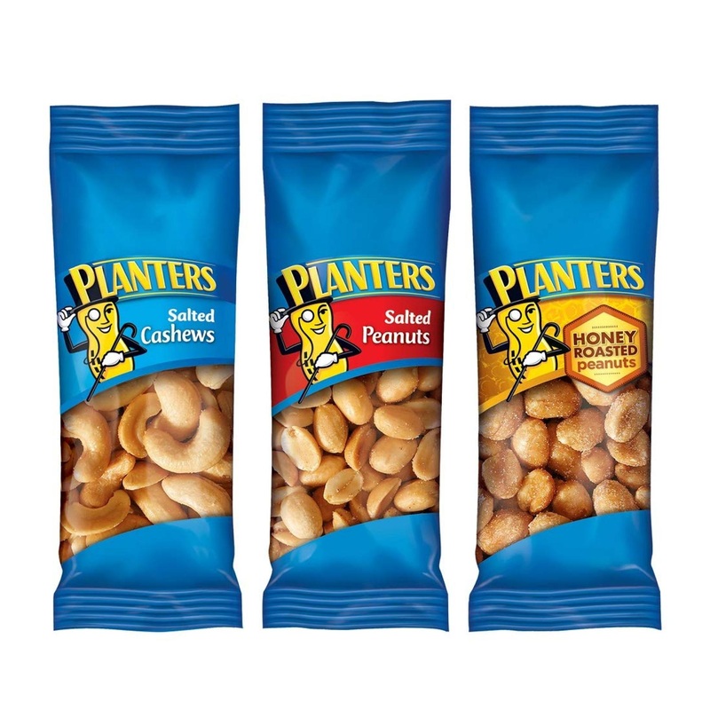 PLANTERS Variety Pack – 36 On-the-Go Nut Snacks: Salted Cashews, Peanuts & Honey Roasted | No Cholesterol, Healthy Fats