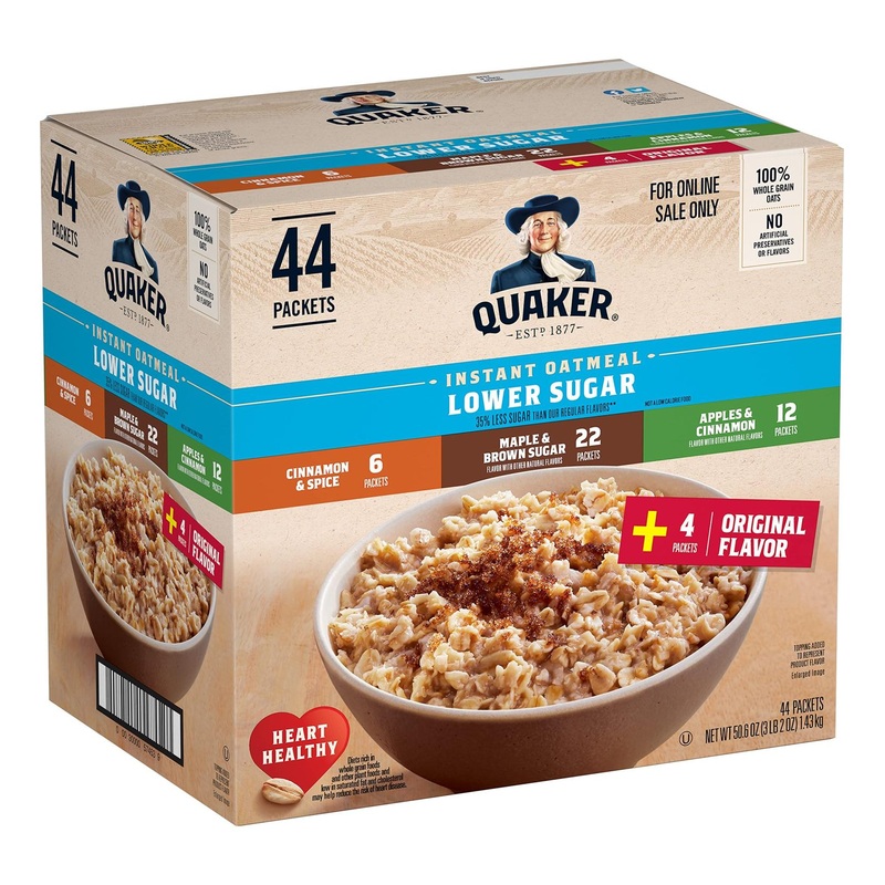 Quaker Instant Oatmeal Lower Sugar Variety Pack – 44 Packs  4 Delicious Flavors