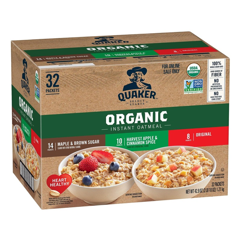 QUAKER Instant Oatmeal Variety Pack – USDA Organic Non-GMO, 32 Count