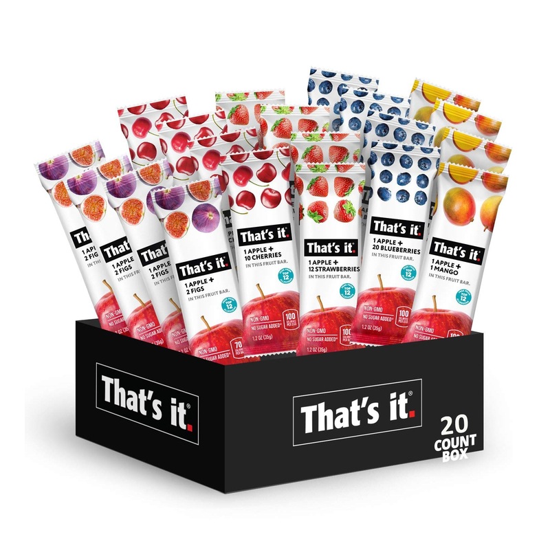 Thats It Fruit Bars Snack Gift Box | 20 Pack – 100% Natural, Gluten-Free, Vegan, Low Carb – Healthy Variety (Strawberry, Mango, Blueberries, Cherries, Fig)