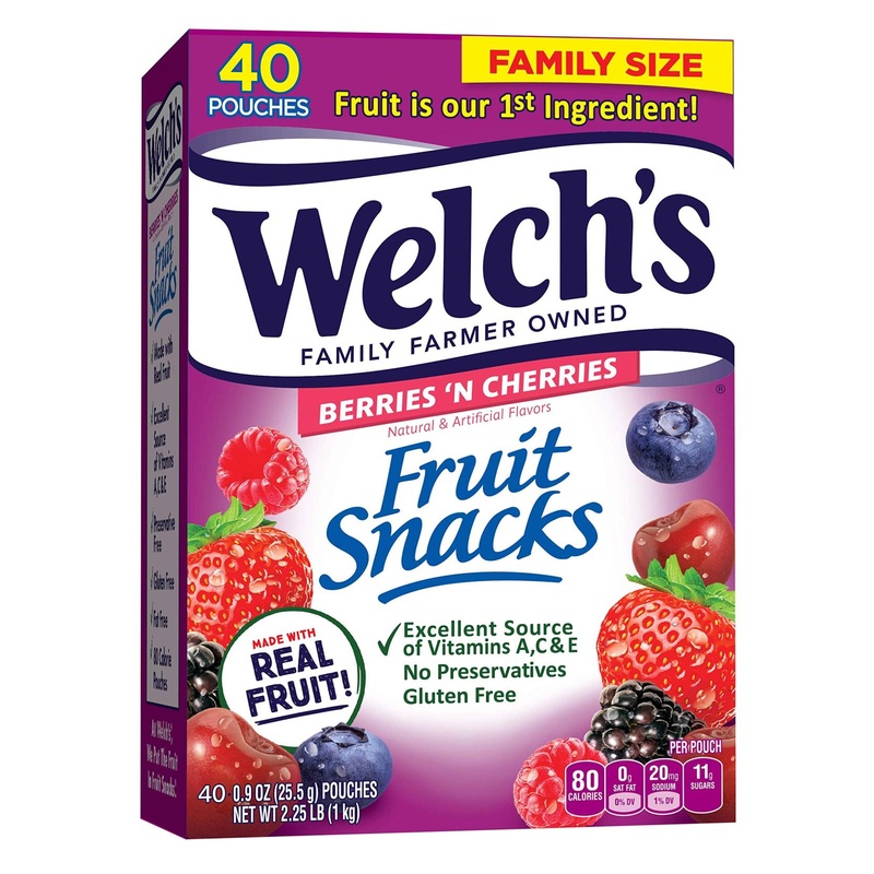 Welch’s Fruit Snacks Berries & Cherries – Gluten Free Bulk Pack (40 Individual 0.9oz Bags)