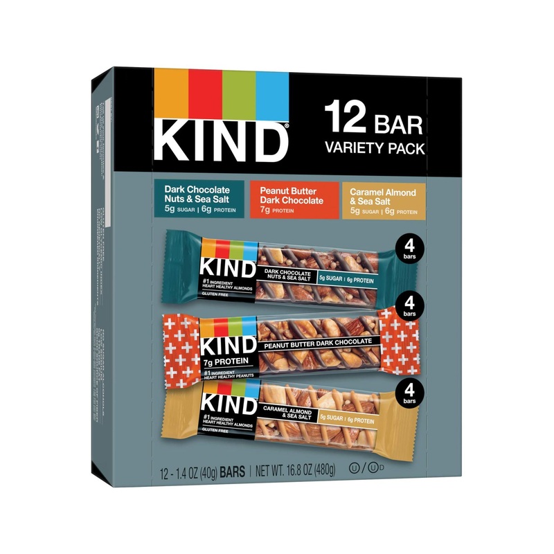 KIND Nut Bars Variety Pack – 12 Count – Dark Chocolate, Peanut Butter, Caramel Almond
