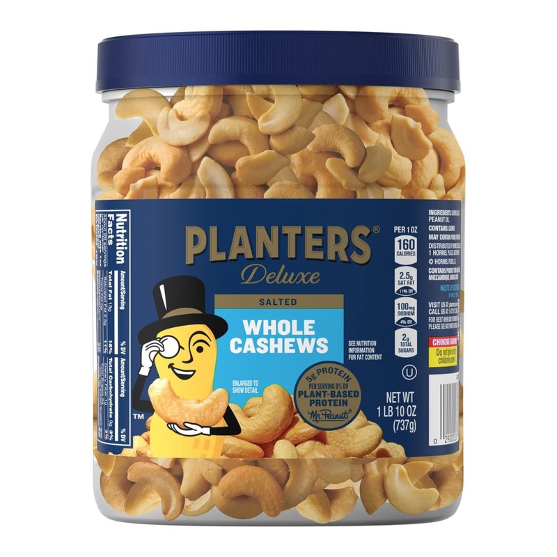 Planters Fancy Whole Cashews with Sea Salt 26 oz  Resealable Jar, Simple Ingredients, Kosher Snack