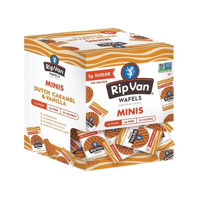 Rip Van Wafels Dutch Caramel & Vanilla Mini Stroopwafels – Keto  Low Carb  Non-GMO Snacks – 32 Pack (34 Calories  1g Sugar)