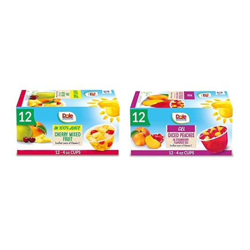 Dole Fruit Bowls Cherry Mixed Fruit and Peaches in Strawberry Gel Variety Pack – 24 Count
