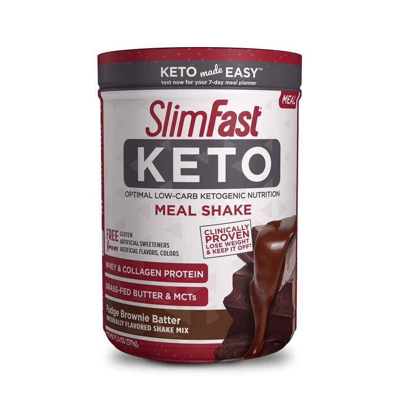 SlimFast Keto Meal Replacement Powder – Fudge Brownie Batter, Low Carb with Whey & Collagen Protein, 10 Servings (Pack of 1)